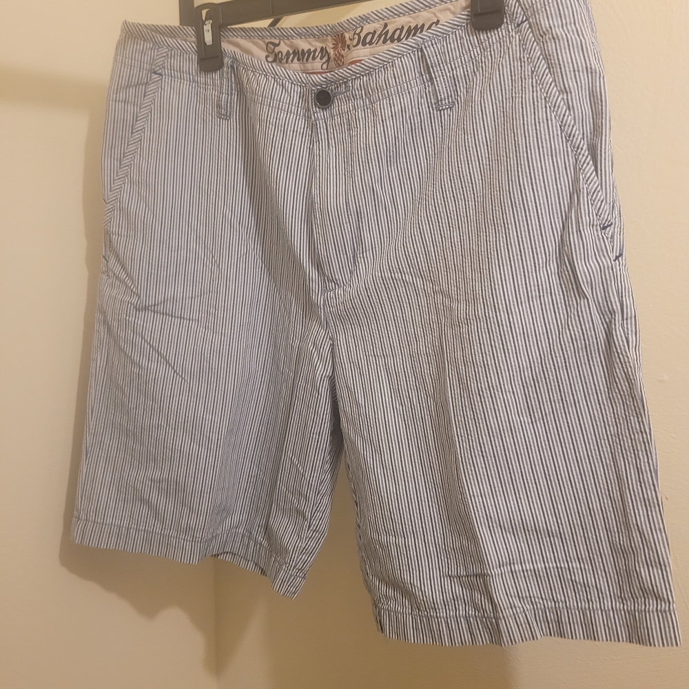 Tommy Bahama Men's White and Blue Pinstriped Shorts